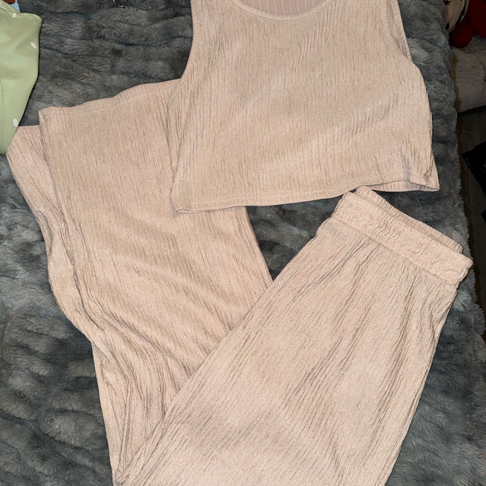 Beige Sleeveless Top and Pants Set